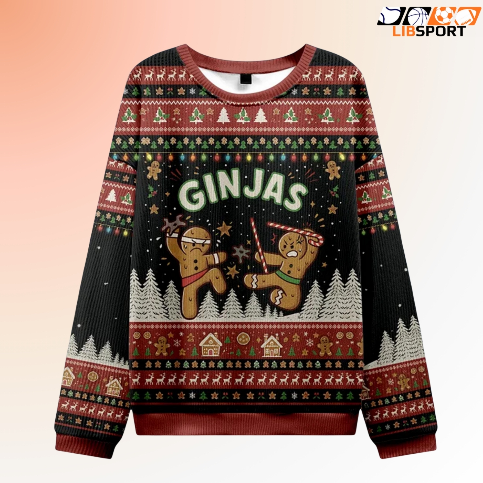 Gingerbread Ninjas Christmas Sweater, Ugly Sci Fi Holiday Sweatshirt, Funny Gingerbread Battle Jumper